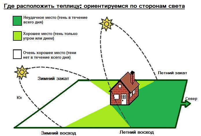 как расположить теплицу на участке по сторонам света